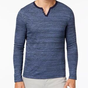 Alfani Navy Textured Henley Shirt